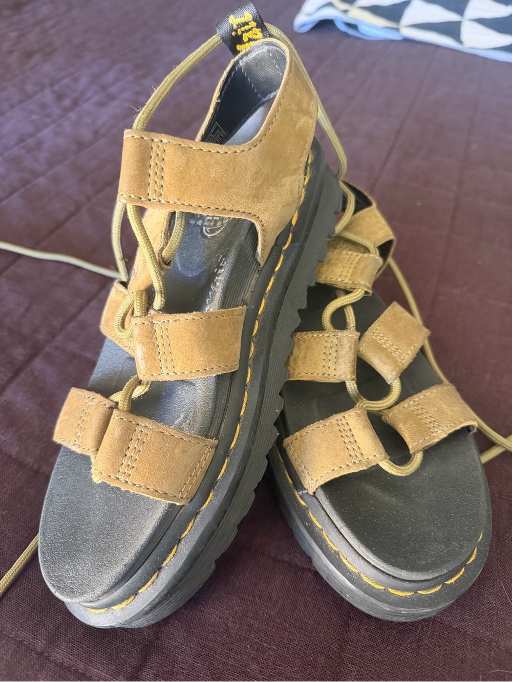 Dr. Martens Tan Suede Platform Sandals